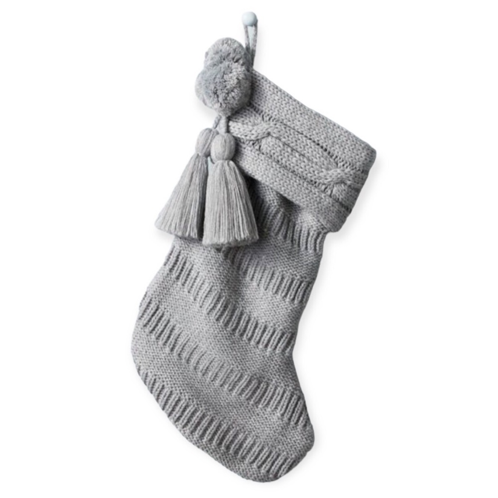 Hearth & Hand Gray Cable Knit Tassel Stocking